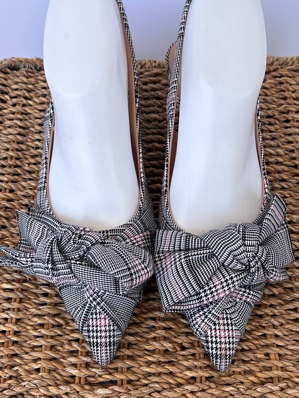 Zara Trafaluc Women’s Houndstooth Plaid Slingback Kitten Heels Size 36